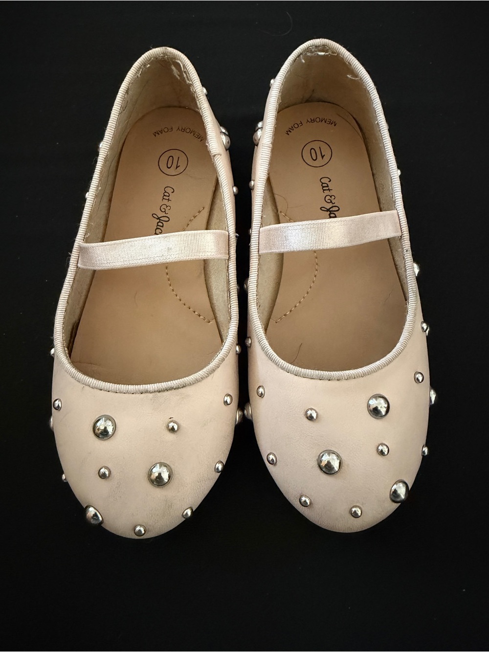 Cat & Jack Cream Pearl-Stud Mary Jane Flats, Girls